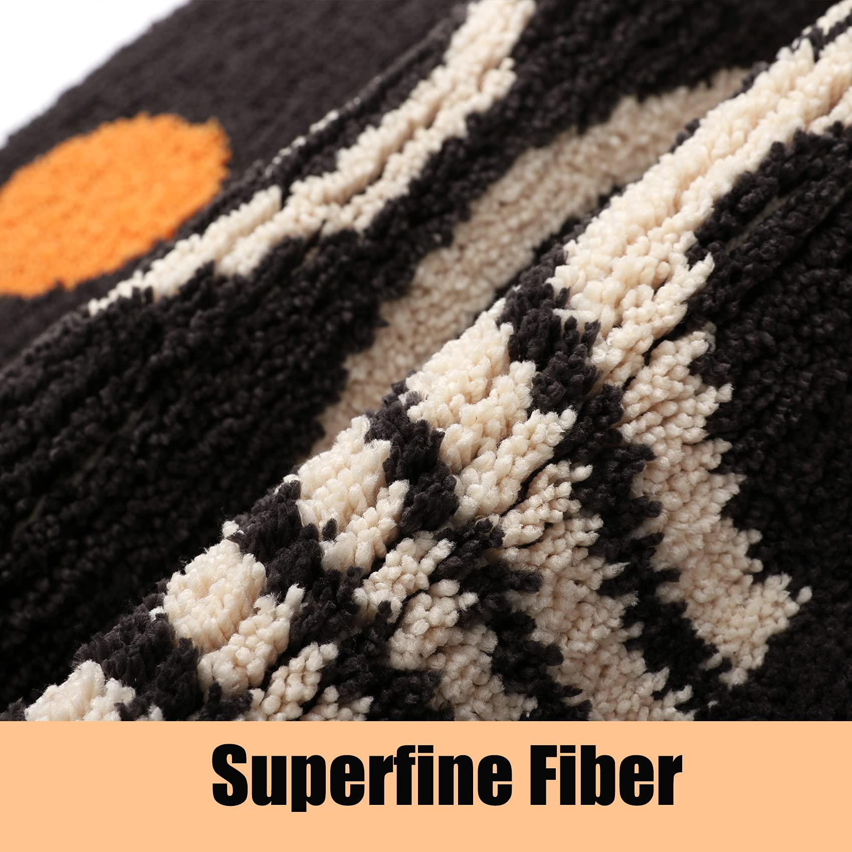 Dbjoy Boho Bathroom Rugs Non-Slip Abstract Bath Rugs Microfiber Cute Mat Black Washable For Tube/Washbasin/Toilet (Black-Music,